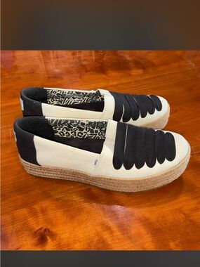 Toms Black and White Platform Espadrille Slip-Ons